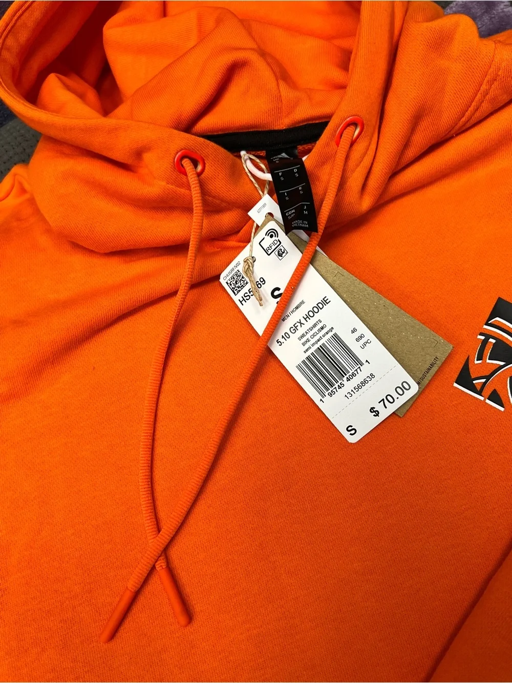 adidas Orange Pullover Hoodie with Geometric Chest Patch